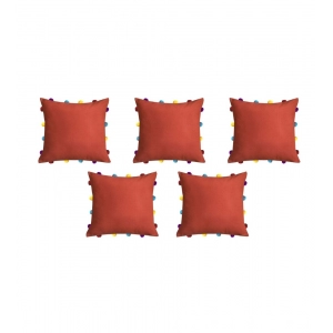 Generic Cotton Solid Pom Pom Cushion Covers (Orange, Size: 14x14 In)