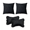 Dropship Pack Of_4 Polyester Printed Car Pillow Sets (Black, Size: 12x12 In)