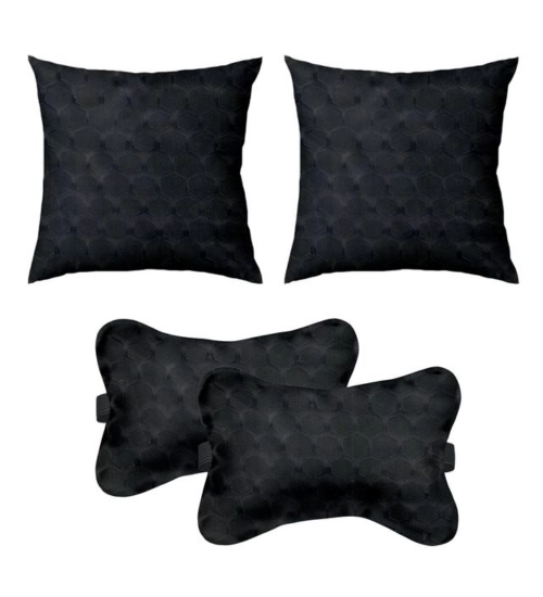 Pack Of_4 Polyester Printed Car Pillow Sets (Black, Size: 12x12 In)