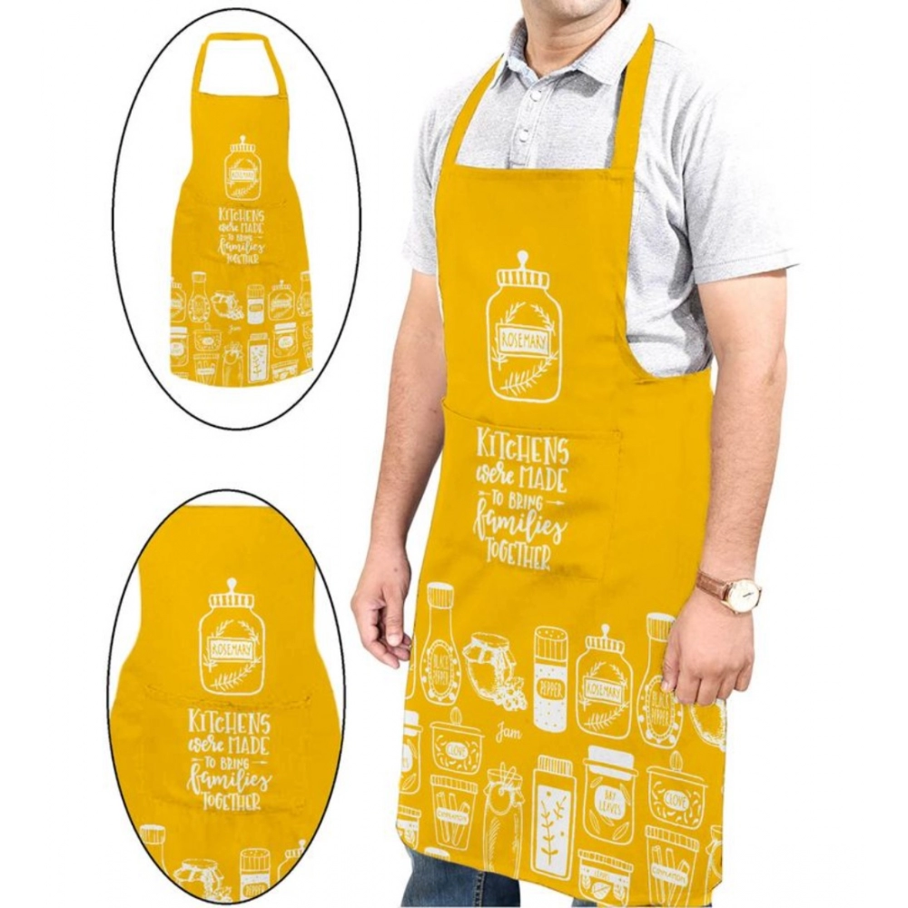 Generic Cotton Printed Aprons (Yellow & White, Size: 24x31 In)