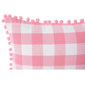 Generic Pack Of_2 Cotton Checkered Cushion Cover With Pom Pom (Baby Pink, Size: 12x20 In)