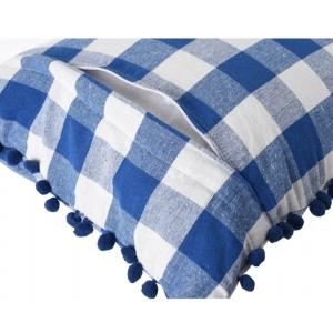 Generic Pack Of_2 Cotton Checkered Cushion Cover With Pom Pom (Blue, Size: 12x20 In)