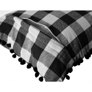 Generic Pack Of_2 Cotton Checkered Cushion Cover With Pom Pom (Black, Size: 18x18 In)