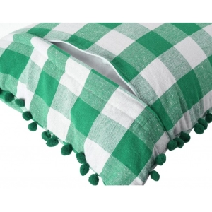 Generic Pack Of_2 Cotton Checkered Cushion Cover With Pom Pom (Green, Size: 18x18 In)
