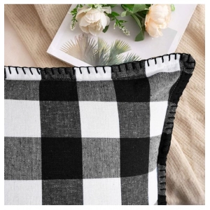 Generic Pack Of_2 Cotton Checkered Cushion Cover With Blanket Stitch (Black, Size: 12x20 In)