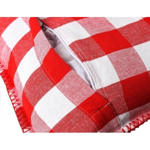 Generic Pack Of_2 Cotton Checkered Cushion Cover With Blanket Stitch (Red & White, Size: 12x20 In)