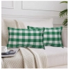 Dropship Pack Of_2 Cotton Checkered Cushion Cover With Blanket Stitch (Green, Size: 12x20 In)