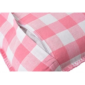 Generic Pack Of_2 Cotton Checkered Cushion Cover With Blanket Stitch (Baby Pink, Size: 16x16 In)