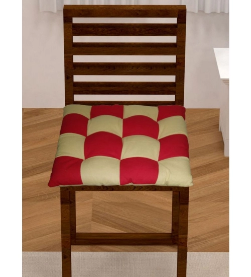 Cotton Blended Solid Chair Cushions (Red & Beige, Size: 16x16 In)