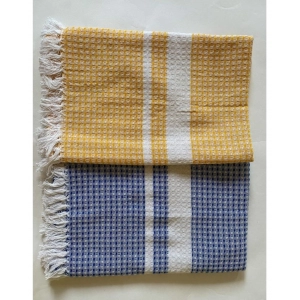 Generic Pack Of_2 Cotton Checked  Bath Towels (Blue & Yellow, Size: 28x59 In)