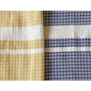Generic Pack Of_2 Cotton Checked  Bath Towels (Blue & Yellow, Size: 28x59 In)