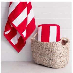 Generic Cotton Striped Bath Towels (Red & White, Size: 36x71 In)