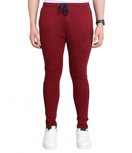 Men's Casual Cotton Striped Full Length Track Pant (Maroon)