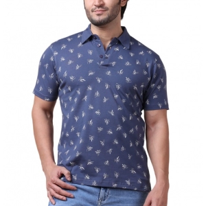 Generic Men's Casual Cotton Printed Polo Neck Half Sleeve T-Shirt (Blue)