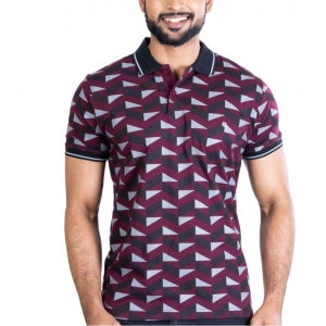 Generic Men's Casual Cotton Printed Polo Neck Half Sleeve T-Shirt (Magenta)