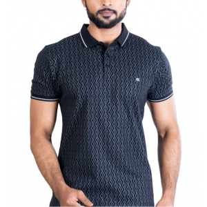 Generic Men's Casual Cotton Printed Polo Neck Half Sleeve T-Shirt (Black)