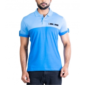 Generic Men's Casual Cotton Printed Polo Neck Half Sleeve T-Shirt (Blue)