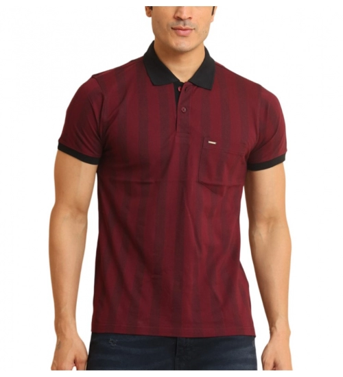 Men's Casual Cotton Printed Polo Neck Half Sleeve T-Shirt (Plum)