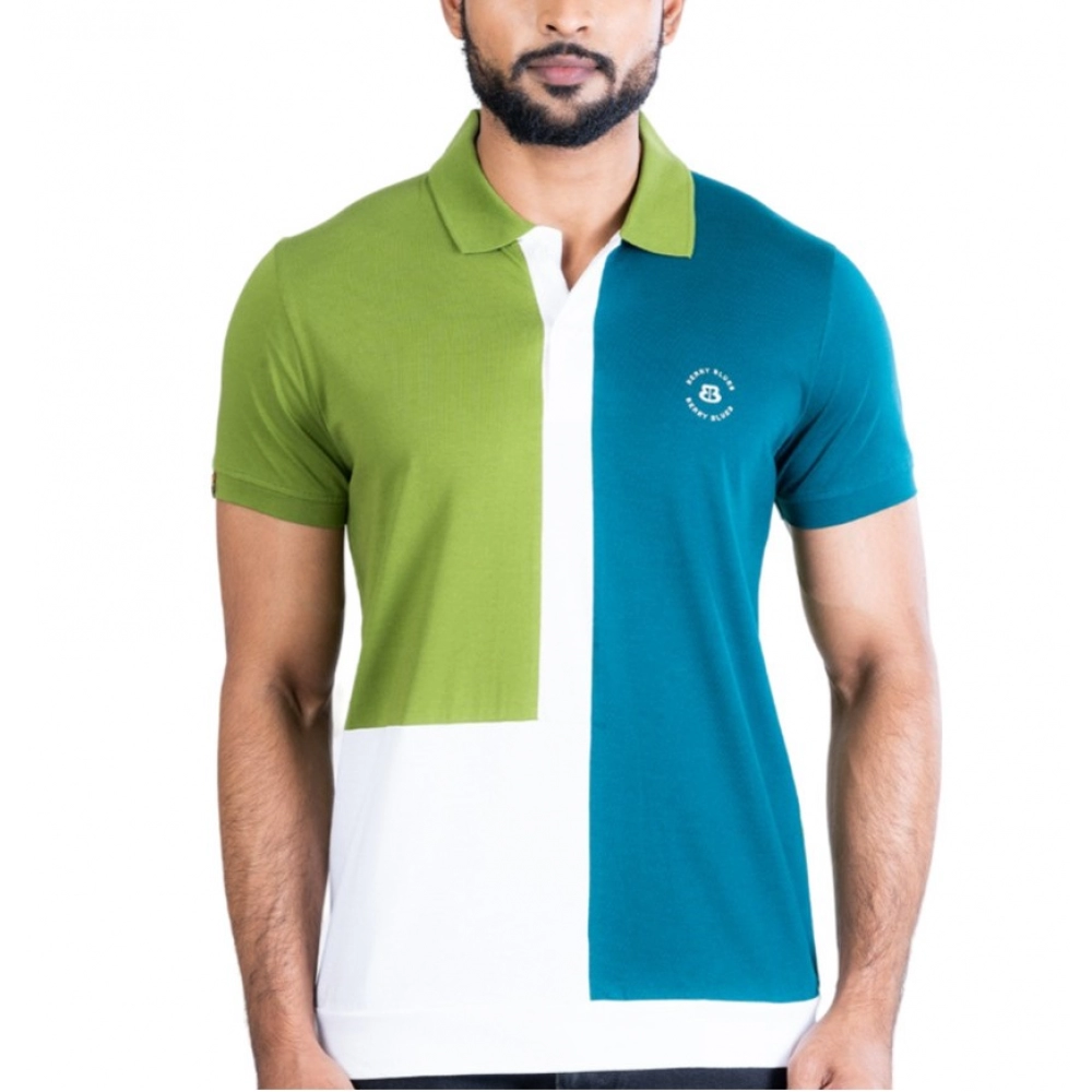 Generic Men's Casual Cotton Printed Polo Neck Half Sleeve T-Shirt (Multicolor)