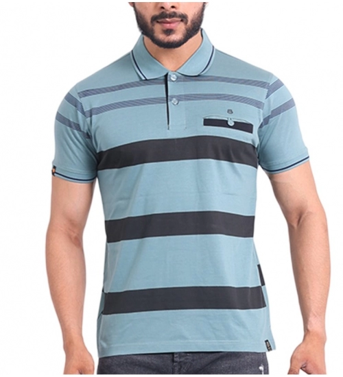 Men's Casual Cotton Printed Polo Neck Half Sleeve T-Shirt (Green)