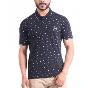 Generic Men's Casual Cotton Printed Polo Neck Half Sleeve T-Shirt (Black)