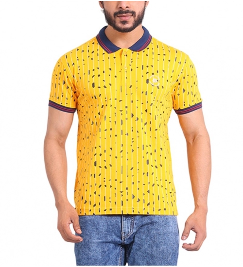 Men's Casual Cotton Printed Polo Neck Half Sleeve T-Shirt (Turmeric)