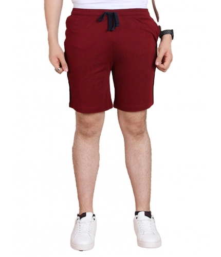 Men's Casual Cotton Striped Above knee Shorts (Maroon)