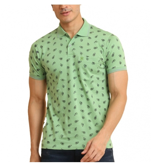 Men's Casual Cotton Printed Polo Neck Half Sleeve T-Shirt (Light Green)
