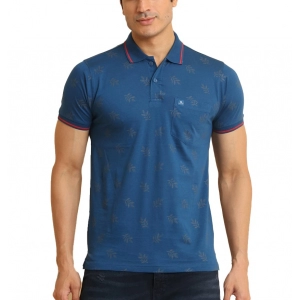 Generic Men's Casual Cotton Printed Polo Neck Half Sleeve T-Shirt (Blue)