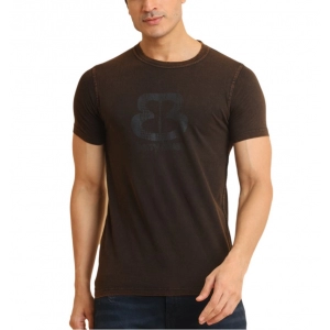 Generic Men's Casual Cotton Printed Round Neck Half Sleeve T-Shirt (Brown)