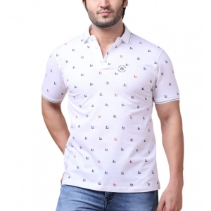 Generic Men's Casual Cotton Printed Polo Neck Half Sleeve T-Shirt (White)