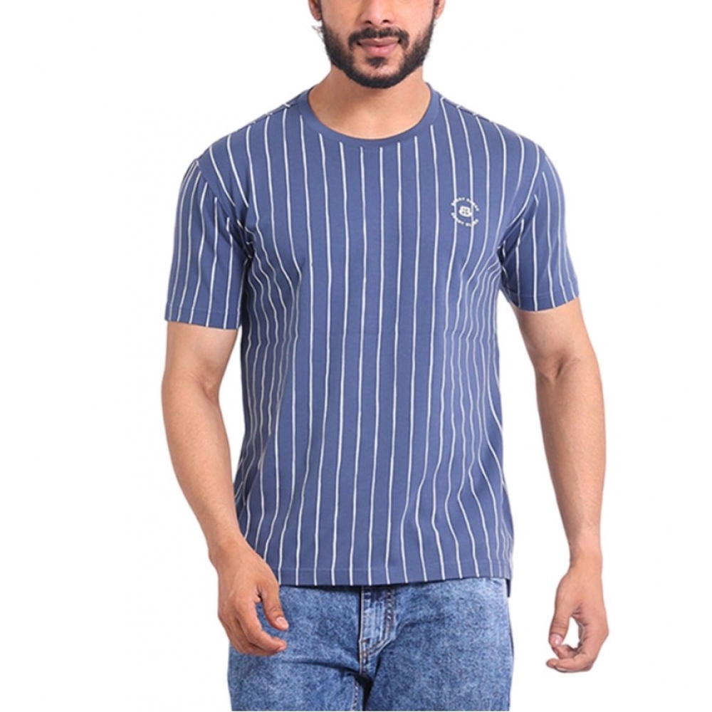 Generic Men's Casual Cotton Printed Round Neck Half Sleeve T-Shirt (Blue)