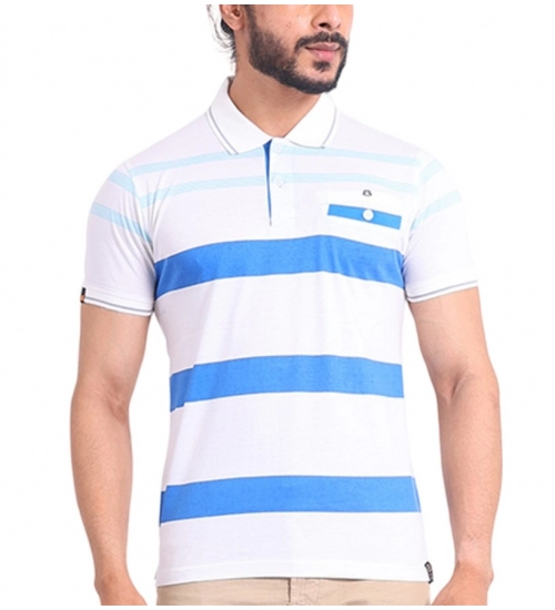 Men's Casual Cotton Printed Polo Neck Half Sleeve T-Shirt (White)