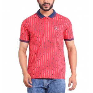 Generic Men's Casual Cotton Printed Polo Neck Half Sleeve T-Shirt (Red)