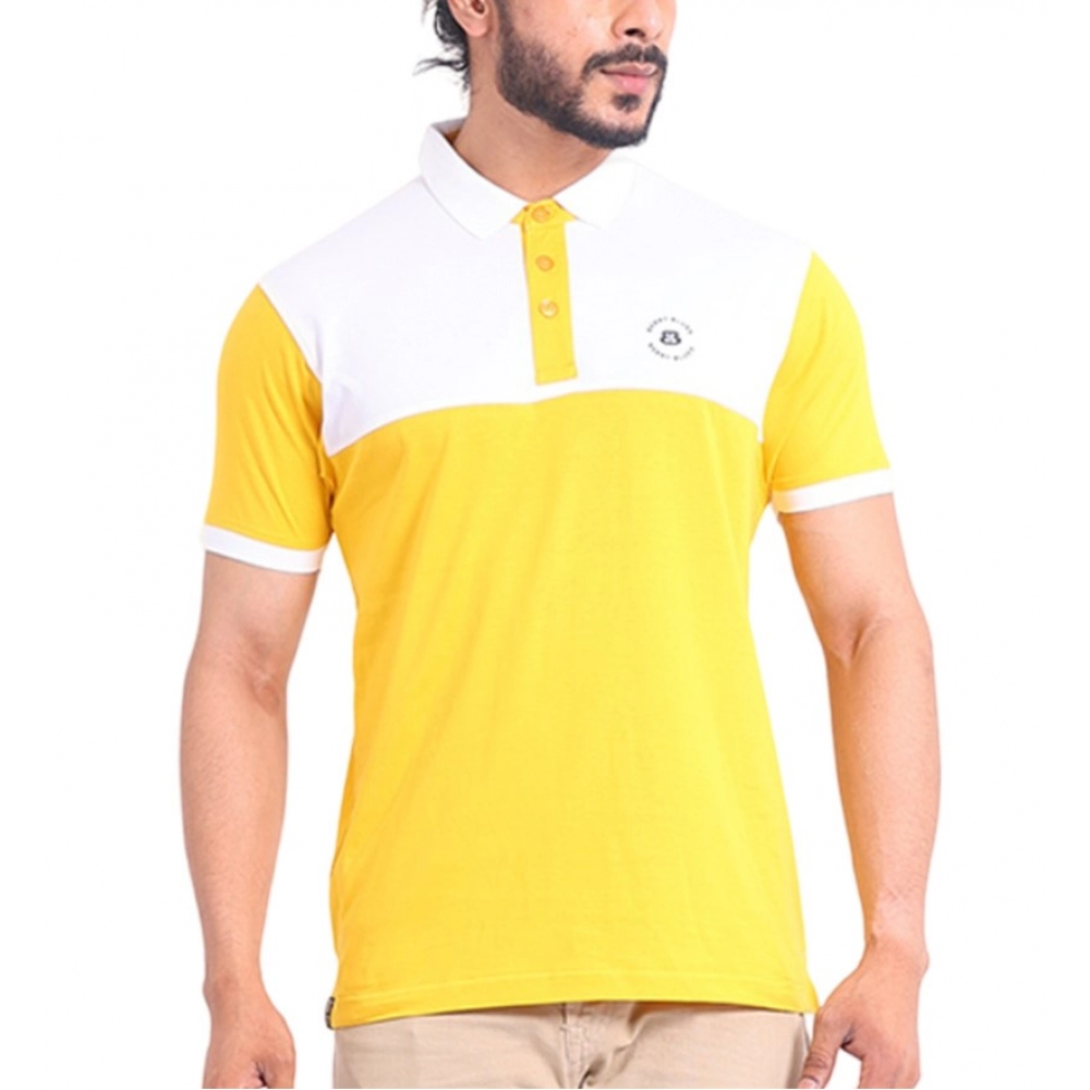 Generic Men's Casual Cotton Printed Polo Neck Half Sleeve T-Shirt (Yellow)