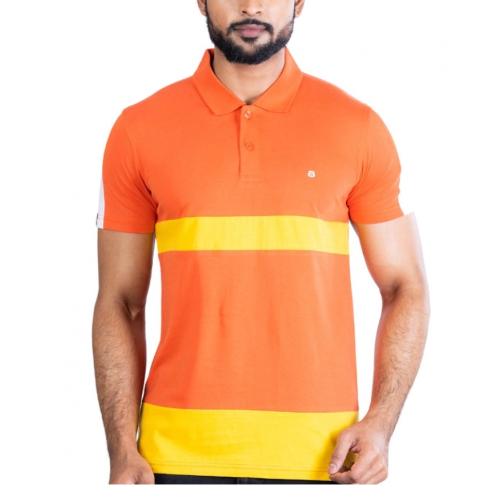 Generic Men's Casual Cotton Printed Polo Neck Half Sleeve T-Shirt (Brown)