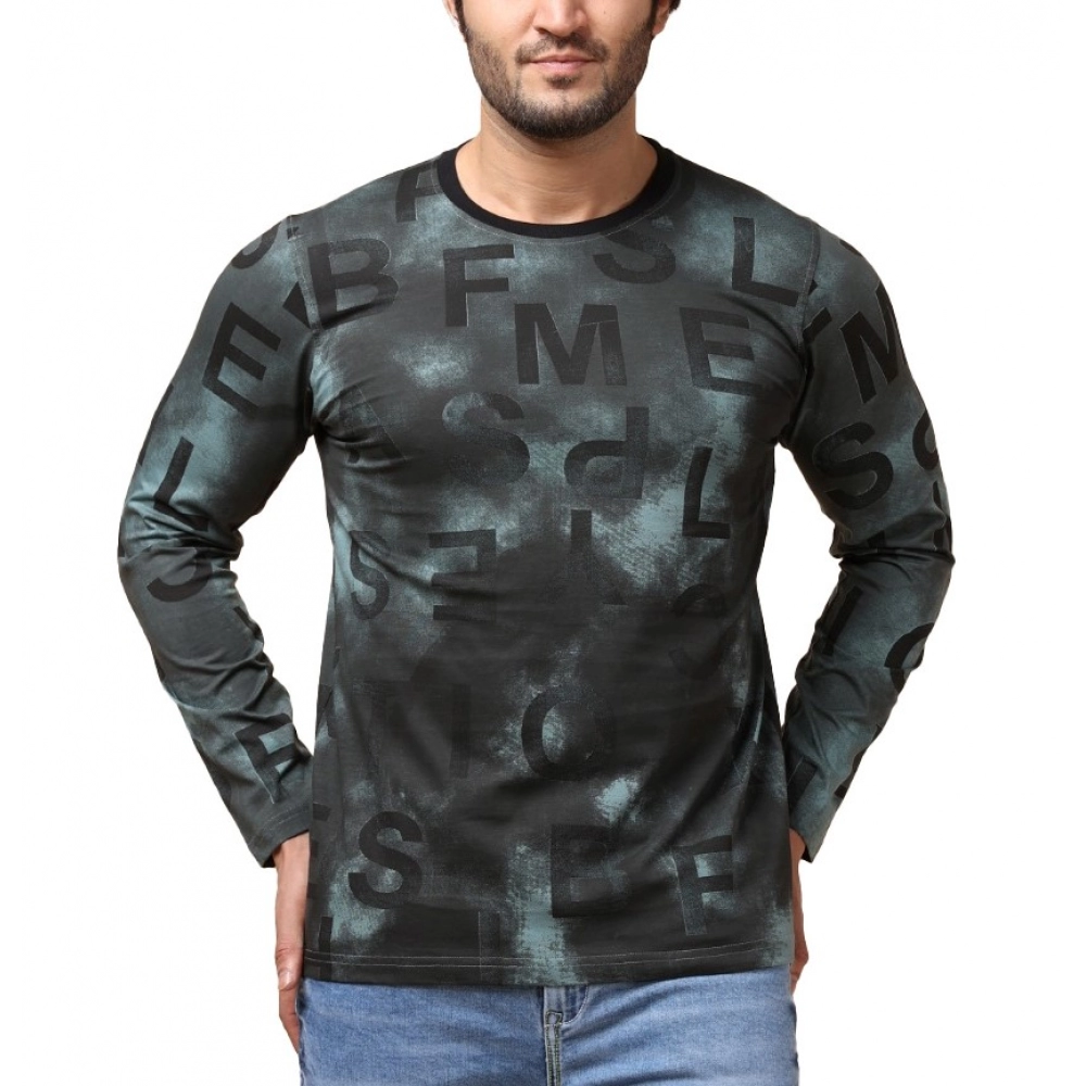 Generic Men's Casual Cotton Printed Round Neck Full Sleeve T-Shirt (Grey)
