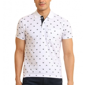 Generic Men's Casual Cotton Printed Polo Neck Half Sleeve T-Shirt (White)