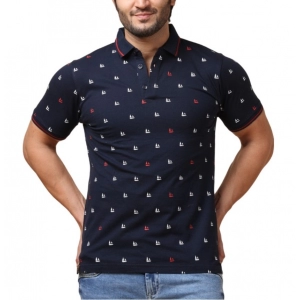Generic Men's Casual Cotton Printed Polo Neck Half Sleeve T-Shirt (Navy)