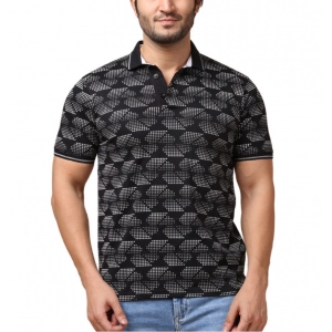 Generic Men's Casual Cotton Printed Polo Neck Half Sleeve T-Shirt (Black)