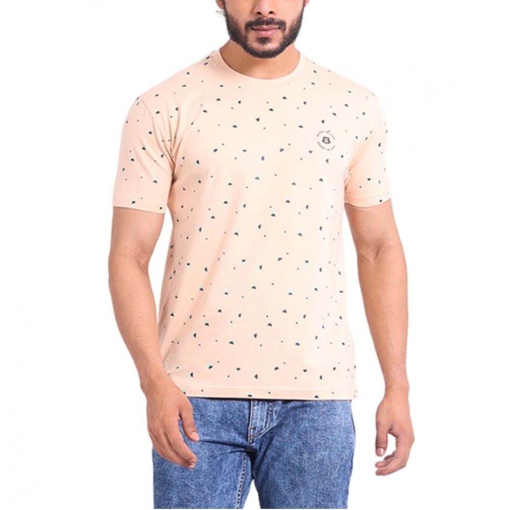 Generic Men's Casual Cotton Printed Round Neck Half Sleeve T-Shirt (Peach)