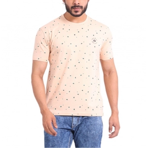 Generic Men's Casual Cotton Printed Round Neck Half Sleeve T-Shirt (Peach)