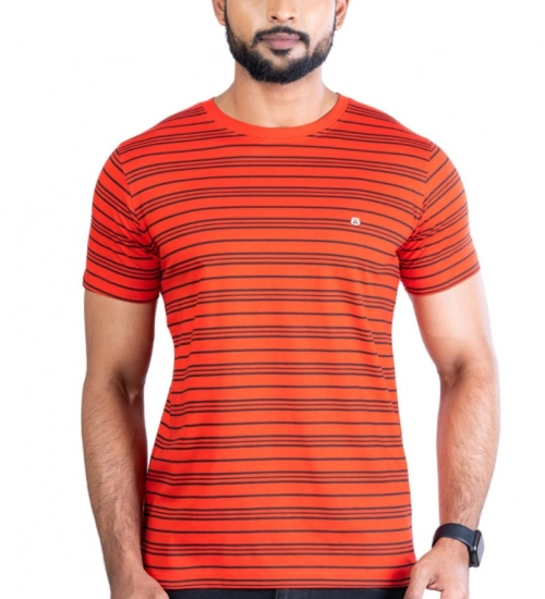 Men's Casual Cotton Printed Round Neck Half Sleeve T-Shirt (Red)
