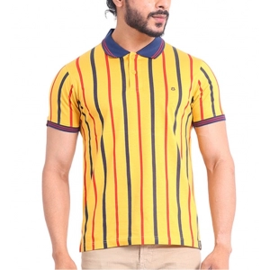 Generic Men's Casual Cotton Printed Polo Neck Half Sleeve T-Shirt (Mustard)