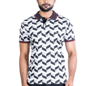 Generic Men's Casual Cotton Printed Polo Neck Half Sleeve T-Shirt (White)