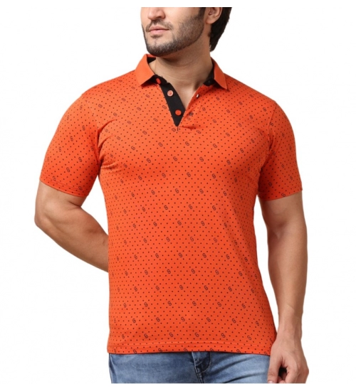 Men's Casual Cotton Printed Polo Neck Half Sleeve T-Shirt (Rust)