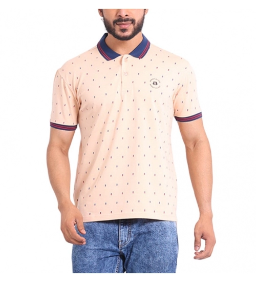 Men's Casual Cotton Printed Polo Neck Half Sleeve T-Shirt (Peach)