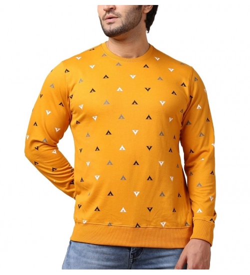 Men's Casual Cotton Printed Round Neck Full Sleeve Sweat T-Shirt (Mustard)