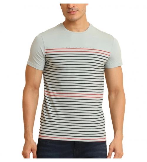 Men's Casual Cotton Printed Round Neck Half Sleeve T-Shirt (Grey)