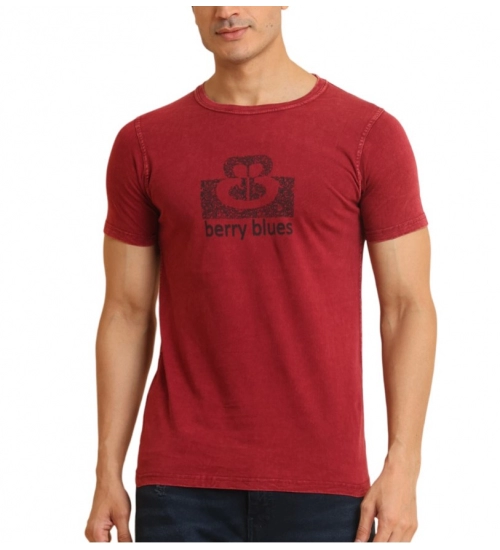 Men's Casual Cotton Printed Round Neck Half Sleeve T-Shirt (Maroon)
